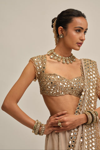 Mirror Lehenga Set - Indian Wedding - Beige Modern Maharani Linear by Vvani by Vani Vats