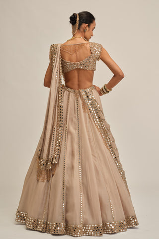Mirror Lehenga Set - Indian Wedding - Beige Modern Maharani Linear by Vvani by Vani Vats