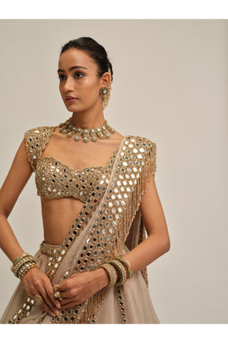 Mirror Lehenga Set - Indian Wedding - Beige Modern Maharani Linear by Vvani by Vani Vats