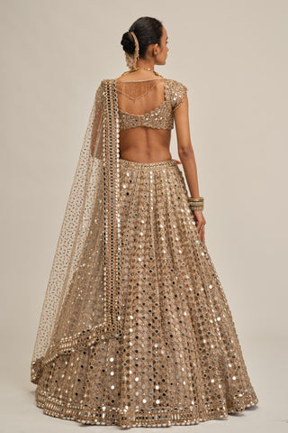 mirror lehenga set - Indian Wedding - Beige Modern Maharani Big Mirror by Vvani by Vani Vats
