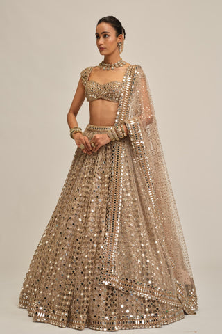 mirror lehenga set - Indian Wedding - Beige Modern Maharani Big Mirror by Vvani by Vani Vats