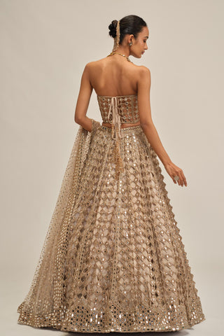 corset lehenga set - Indian Wedding - Beige Modern Maharani Big Mirror by Vvani by Vani Vats