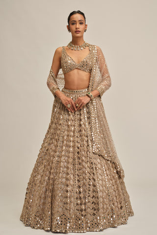 lehenga set - Indian Wedding - Beige Modern Maharani Diamond Mirror by Vvani by Vani Vats