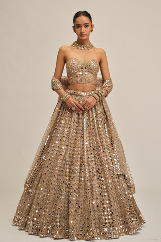 mirror lehenga set - Indian Wedding - Beige Modern Maharani Diamond Cutwork by Vvani by Vani Vats