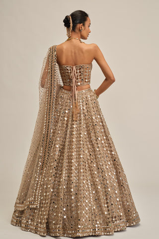 mirror lehenga set - Indian Wedding - Beige Modern Maharani Diamond Cutwork by Vvani by Vani Vats
