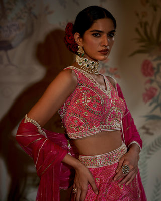 Rani pink tiered lehenga set