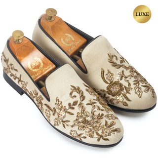 Beige golden garden slipons