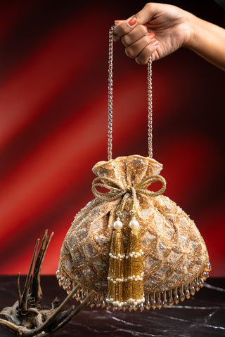 Handbag for Indian Weddings – Gold Leafy Lattice by Nayaab By Sonia