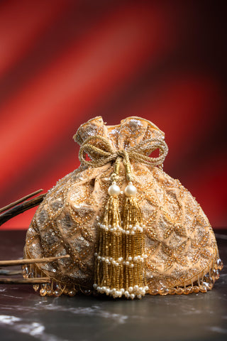 Handbag for Indian Weddings – Gold Leafy Lattice by Nayaab By Sonia