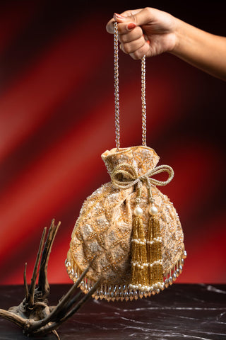 Handbag for Indian Weddings – Gold Leafy Lattice by Nayaab By Sonia