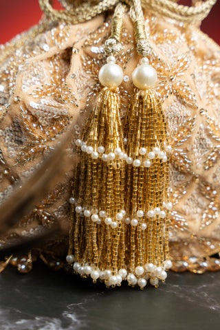 Handbag for Indian Weddings – Gold Leafy Lattice by Nayaab By Sonia