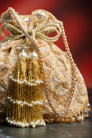 Handbag for Indian Weddings – Gold Leafy Lattice by Nayaab By Sonia