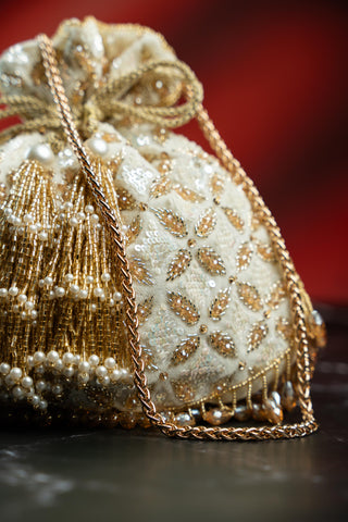 Handbag for Indian Weddings – Ivory Leafy Lattice by Nayaab By Sonia