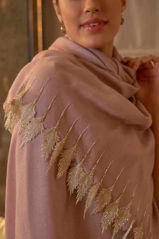 Stole Indian Wedding - Pink Leafy Sparkle Wool Silk by Mauli