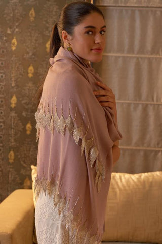 Stole Indian Wedding - Pink Leafy Sparkle Wool Silk by Mauli