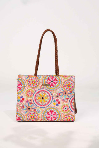 Multicolor lily embroidered terra tote bag