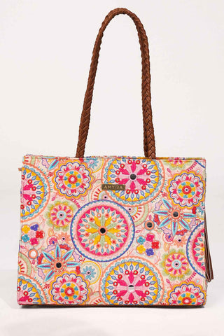 Multicolor lily embroidered terra tote bag