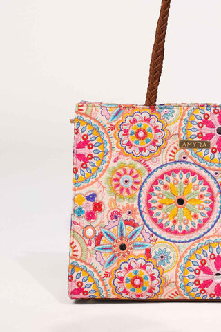 Multicolor lily embroidered terra tote bag