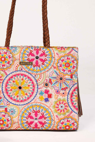 Multicolor lily embroidered terra tote bag