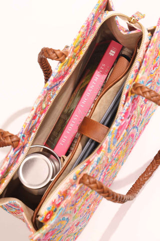 Multicolor lily embroidered terra tote bag
