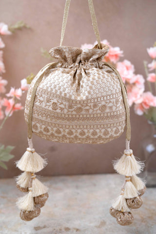 White resham potli bag