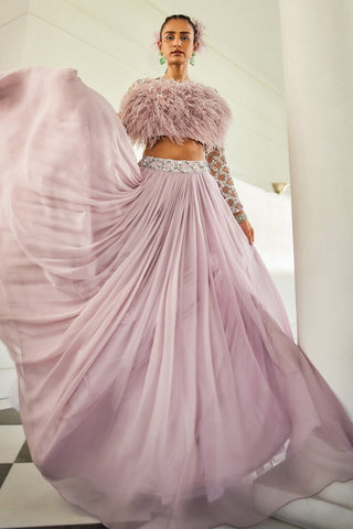 Misty lilac feather lehenga set