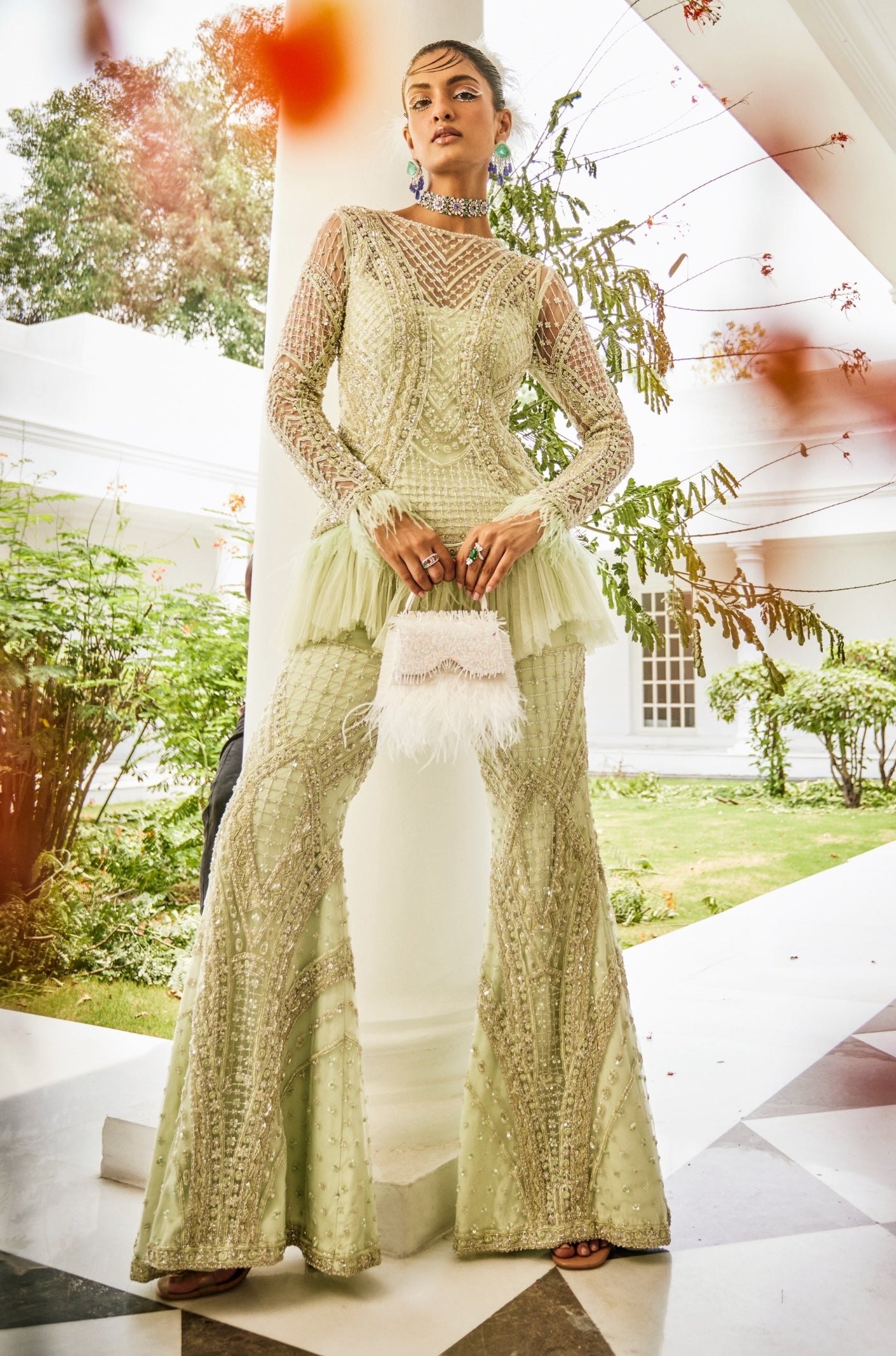 Clestine pastel lime green sharara set L / green / women Clestine pastel lime green sharara set L / green / women