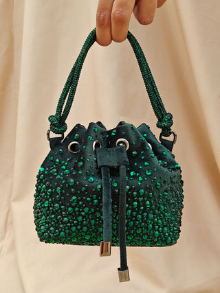 Green swarovski crystal mini statement bag