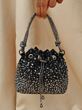 Black swarovski crystal mini bling statement bag