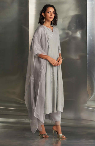 Steel gray side gathered kurta set
