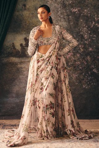 Saree With Jacket Indian Wedding – Winter Elixia Ivory by Mani Bhatia