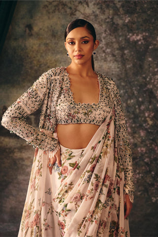 Saree With Jacket Indian Wedding – Winter Elixia Ivory by Mani Bhatia