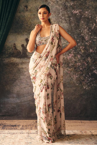 Printed Saree Indian Wedding – Ivory Thyme Saree by Mani Bhatia