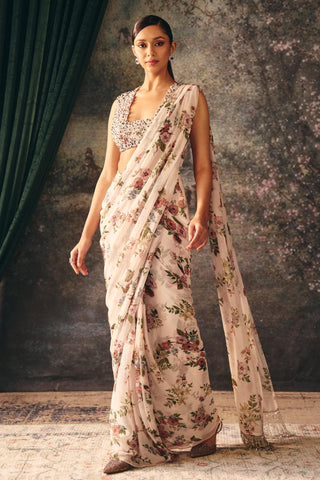 Printed Saree Indian Wedding – Ivory Thyme Saree by Mani Bhatia
