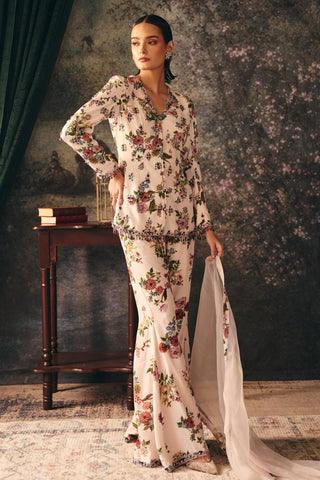 Printed Jacket set Contemporary Wear â€“ Ivory Arabella Pants by Mani Bhatia