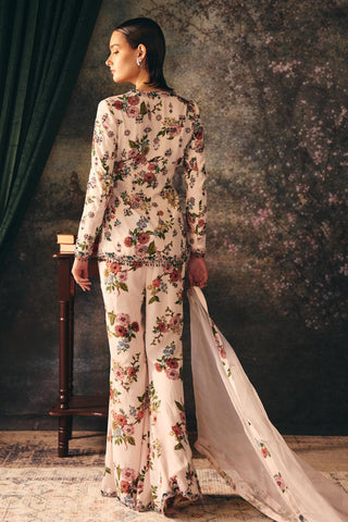 Printed Jacket set Contemporary Wear â€“ Ivory Arabella Pants by Mani Bhatia