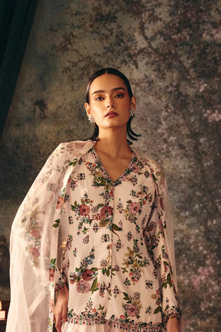 Printed Jacket set Indian Wedding – Ivory Nyra Salwar by Mani Bhatia