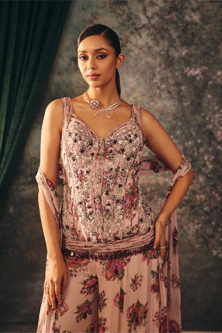 Printed Sharara Set Indian Wedding – Pink Fia Corset by Mani Bhatia