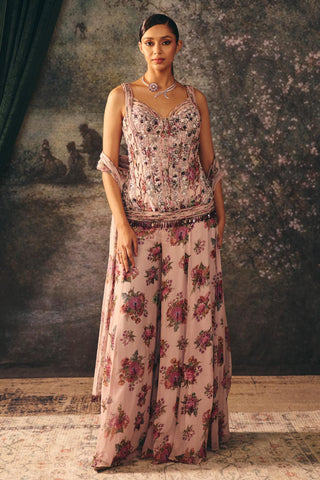 Printed Sharara Set Indian Wedding – Pink Fia Corset by Mani Bhatia