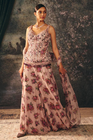 Printed Sharara Set Indian Wedding – Pink Fia Corset by Mani Bhatia