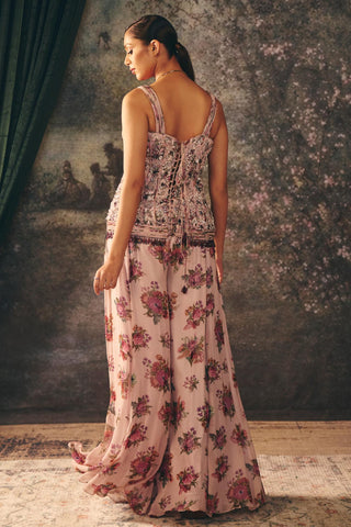 Printed Sharara Set Indian Wedding – Pink Fia Corset by Mani Bhatia