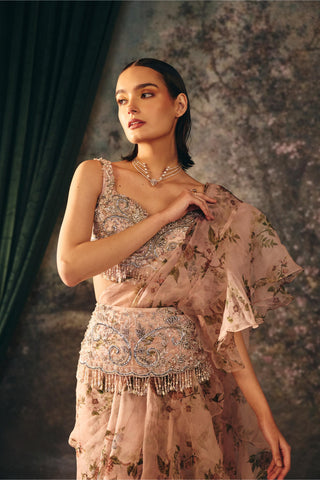 Printed Saree Set Indian Wedding – Pink Lumi Saree by Mani Bhatia