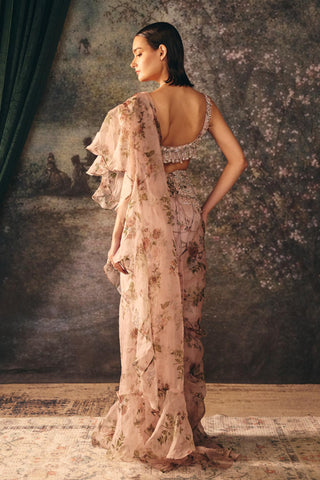 Printed Saree Set Indian Wedding – Pink Lumi Saree by Mani Bhatia