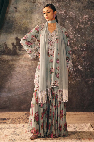 Printed Sharara Set Indian Wedding – Blue Victoria Sharara by Mani Bhatia