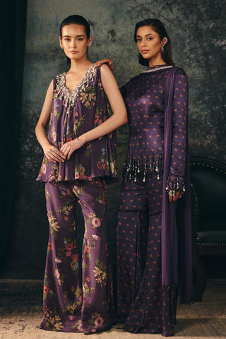 Palazzo Set Contemporary Wear – Purple Miraya Pants by Mani Bhatia