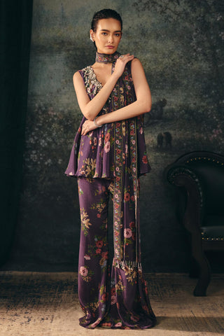 Palazzo Set Contemporary Wear – Purple Miraya Pants by Mani Bhatia