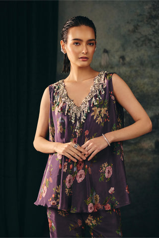 Palazzo Set Contemporary Wear – Purple Miraya Pants by Mani Bhatia