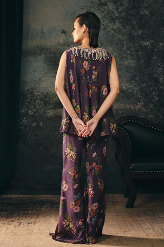 Palazzo Set Contemporary Wear – Purple Miraya Pants by Mani Bhatia