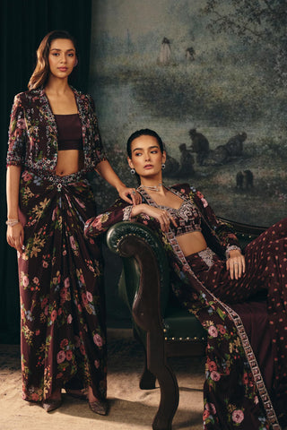 Gharara Set Contemporary Wear – Maroon Elaris Jacket by Mani Bhatia
