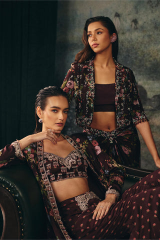 Draped Skirt Set Contemporary Wear – Maroon Ophelia Skirt by Mani Bhatia